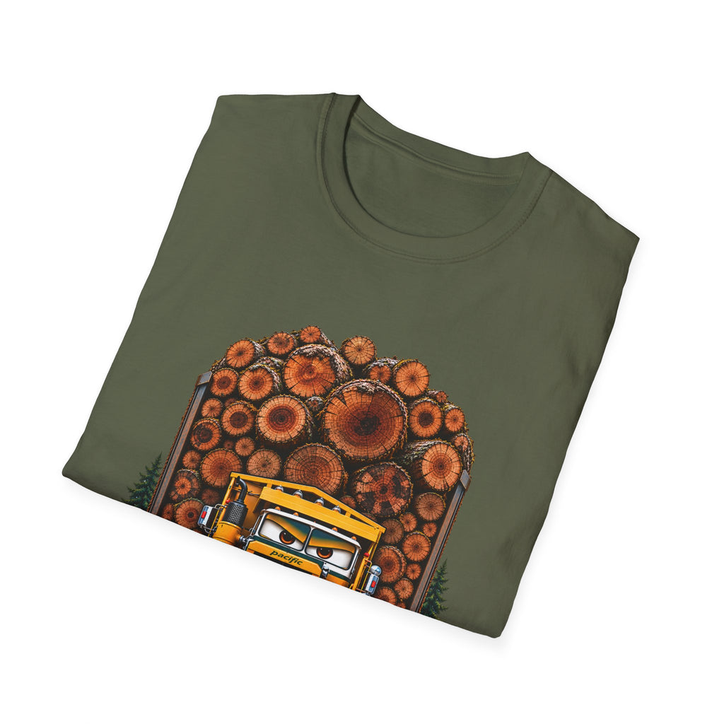 Logging Truck T-Shirt — Pacific off highway west coast logging truck, manufactured from 1947 to 1991